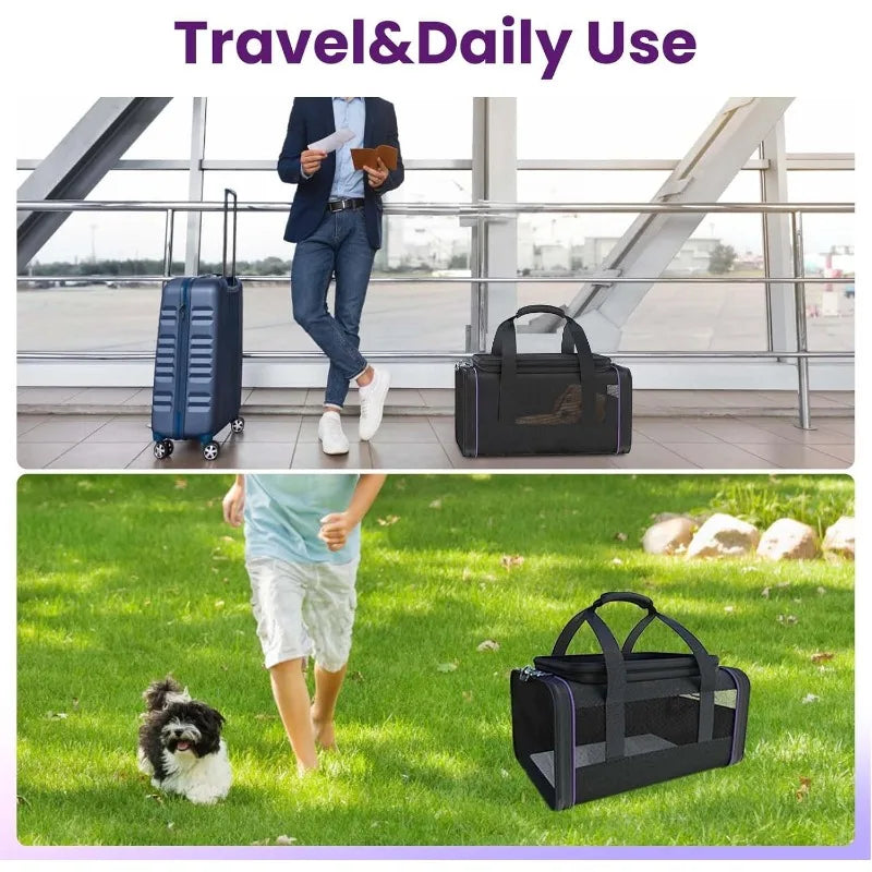 Pet Carrier - Airline Approved Cat and Dog Carrier for Small Dogs, Small Cats - Durable Dog Travel Bag, Expandable, Comfortable
