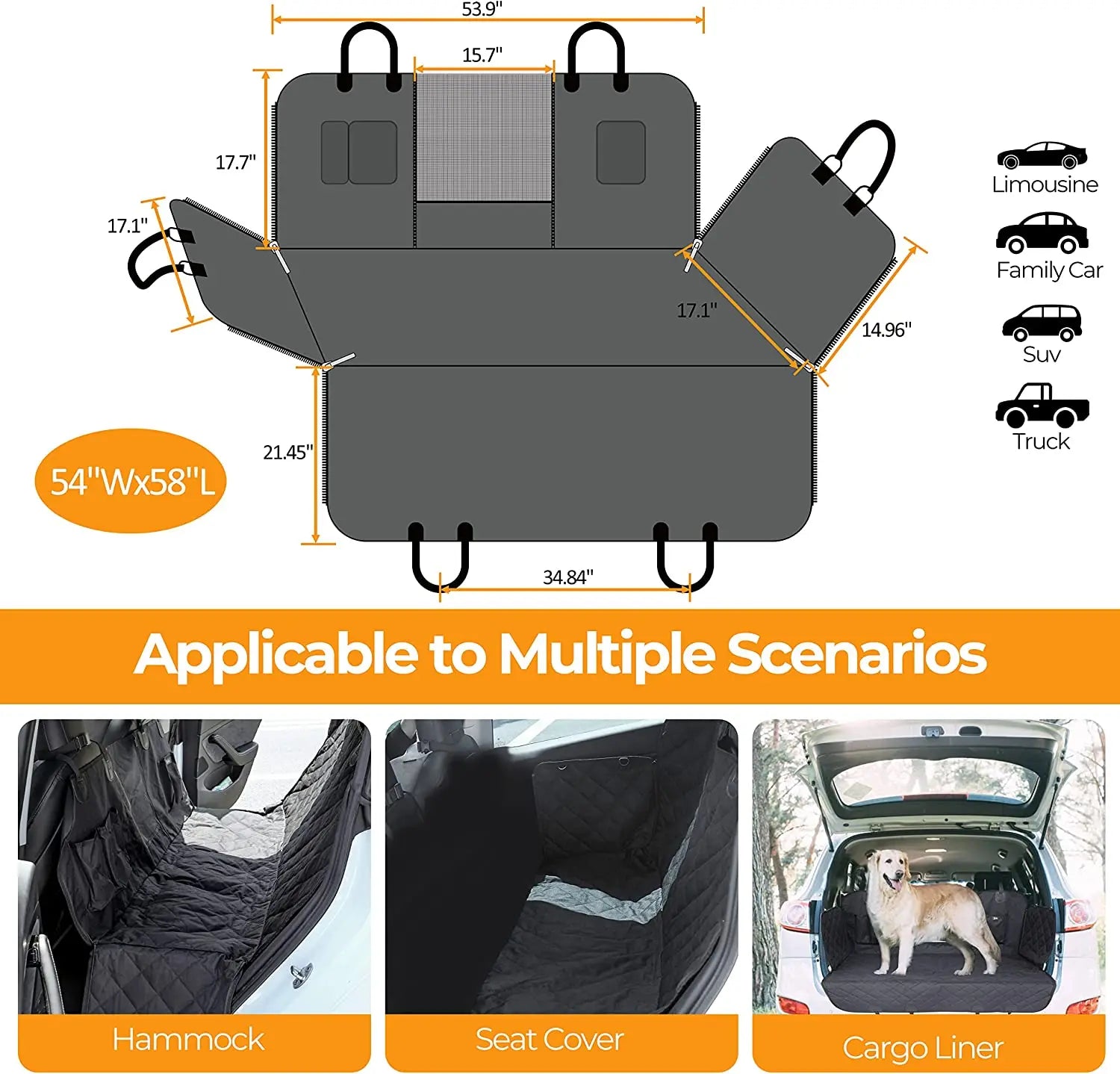 Simple Deluxe Dog Car Seat Cover for Back Seat, 100% Waterproof Pet Seat Protector with Mesh Window, Scratchproof & Nonslip Dog