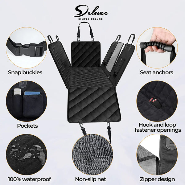 Simple Deluxe Dog Car Seat Cover for Back Seat, 100% Waterproof Pet Seat Protector with Mesh Window, Scratchproof & Nonslip Dog
