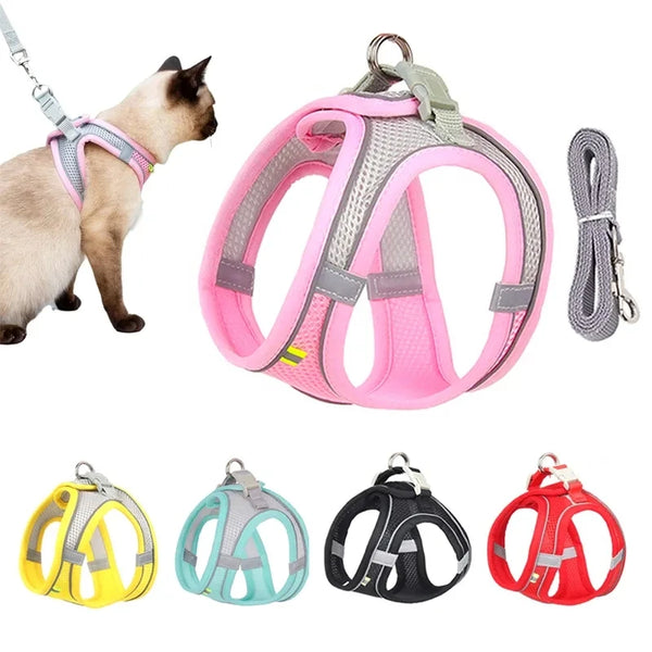 Reflective Adjustable Cat & Dog Harness with Leash Set