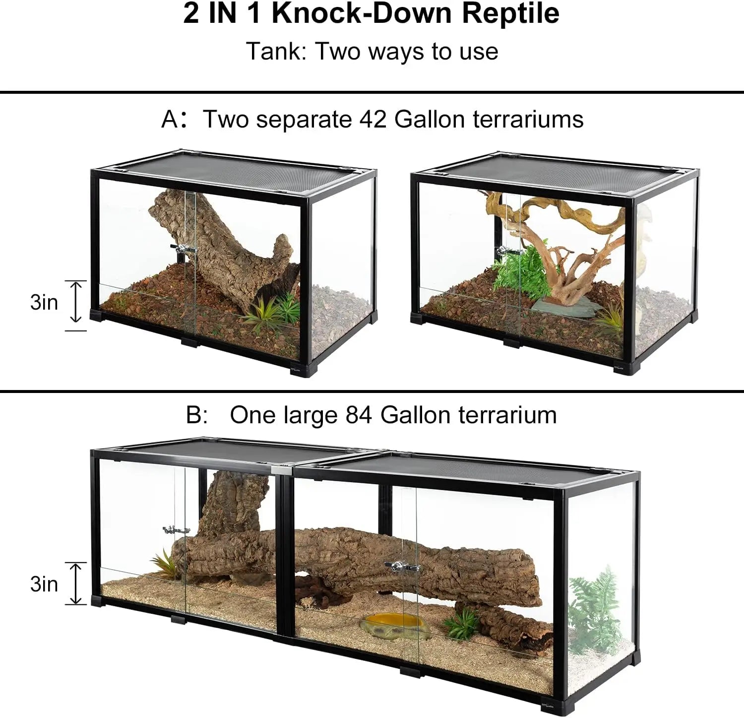 84-Gallon Extra-Long Reptile Terrarium (60"x18"x18")