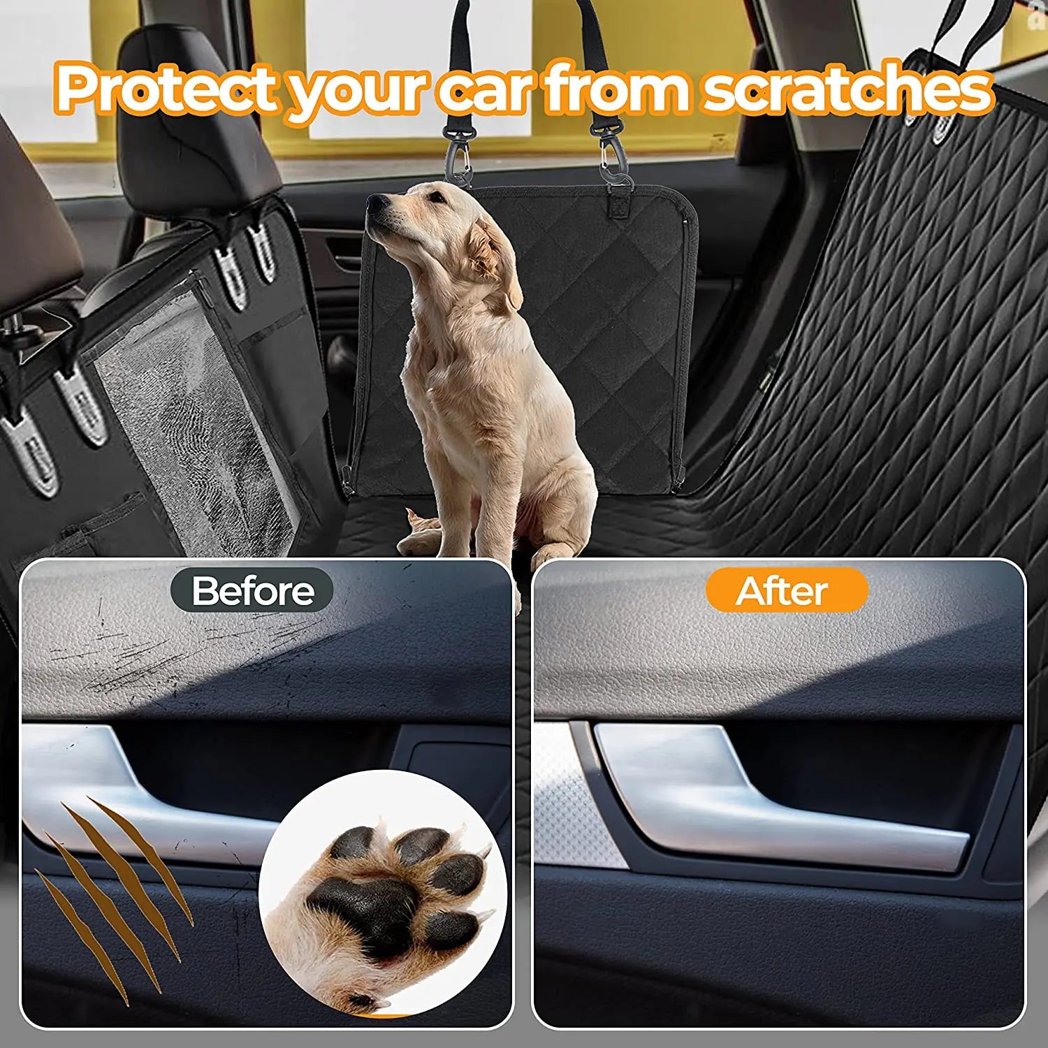 Simple Deluxe Dog Car Seat Cover for Back Seat, 100% Waterproof Pet Seat Protector with Mesh Window, Scratchproof & Nonslip Dog