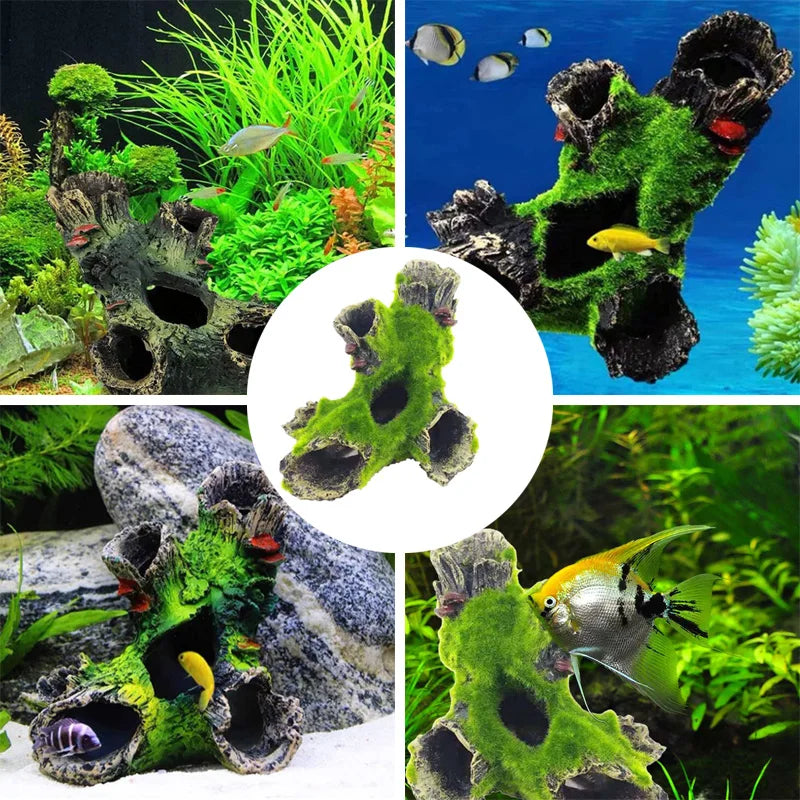 Aquarium Tree Trunk Resin Decoration - Fish Tank Hiding Cave