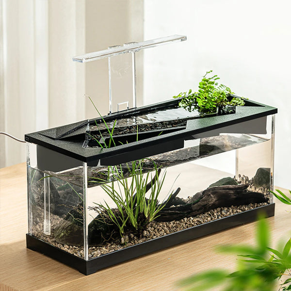Small Fish Tank Aquarium Tank With Build-in Light Water Pump Clear Cover Ecological Cycle System High Transparency Acrylic Recta